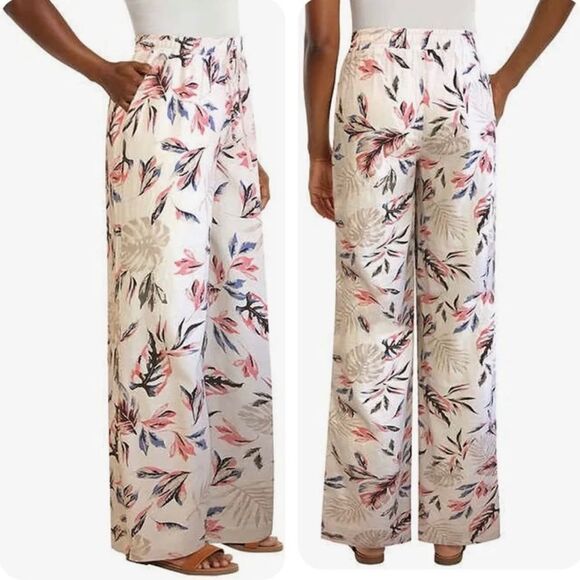 Briggs Elastic Waistband Pants Tan Floral Pattern Size Medium - Picture 1 of 11
